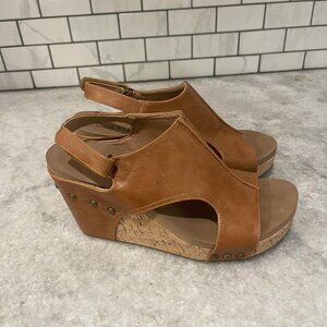 Corkys Sandals Womens Size 8 TanTiffanee Wedge Slingback Cork Platform Chunky
